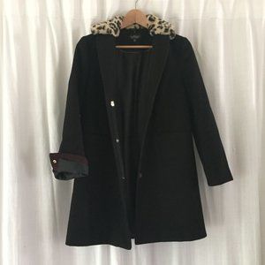 Topshop Leopard Collar Black Coat